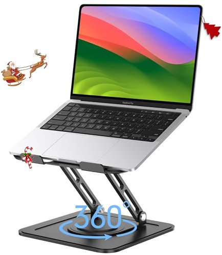 LOXP Adjustable Laptop Stand, Computer Stand with 360 Rotating Base, Ergonomic Laptop Riser Mount for Desk Foldable Protable Computer Desk Fits with MacBook Pro Air (10-16) - Black