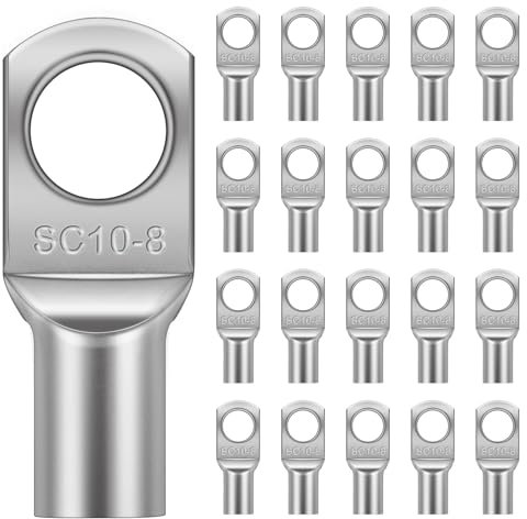 Flintronic Capicorda Terminali da Crimpare, 20 Pezzi Terminali Connettori Kit, SC10-8 Capicorda Cavo, Capicorda Elettrici ad Anello di Rame, per Cavo Elettrico, Cavi Fil