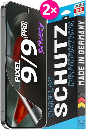 2X se® 3D SCHUTZFOLIE Privacy für Google Pixel 9/9 Pro,Blickschutz, 100% Fingerabdruck & FaceID kompatibel, einfache blasenfreie Installation, Ultra-Klar, Stoß-Kratzfest, aus Deutschland