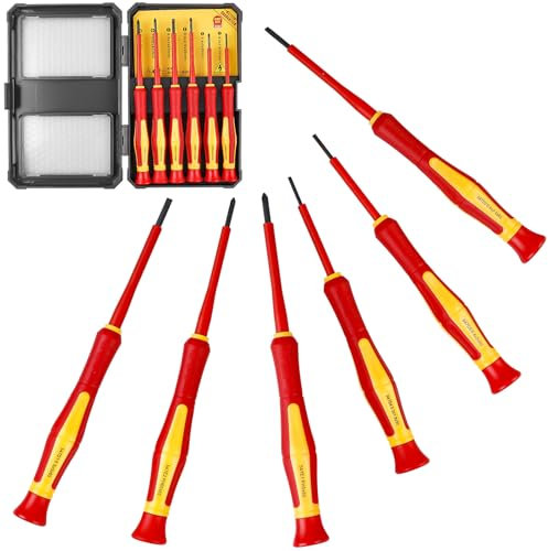 Asfrode Set di 6 cacciaviti isolati, 1000 V, cacciavite elettrico isolato, set di cacciaviti elettricisti con scatola di immagazzinaggio, tester di tensione per riparazioni fai da te