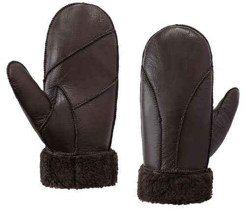 MGGMOKAY Damen Fäustlinge für Winter Damen Lammfell Shearling Fäustlinge Winter Lederhandschuh,Braun,XL