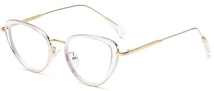 LJCZKA Blue Light Blocking Glasses Women Men Computer Metal Eyeglasses Vintage Cat Eye Frame for Computer Screen Anti Glare Headache Eyes Strain Glasses for Gaming (ClearGoldClear)