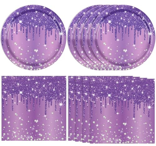 Actoridae 40 PCS Purple Birthday Decorations Purple Diamond Theme Birthday Party Decor Purple Party Plates and Napkins for Girl Women 16th 18th 21st Birthday