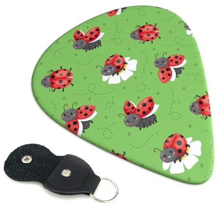 Ladybug Gitarrenplektren für Bass, elektrische und akustische Gitarre, Ukulele, Zubehör, schwere Gitarrenplektren mit Organizer-Tasche, Grün, 6 Stück