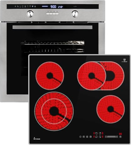 Autarkes Herdset: 60cm Einbaubackofen EB8013ED + 59cm Kochfeld CH5901AL | Drehspieß | Kerntemperaturfühler | Grill | Heißluft | Teleskopauszüge | Automatik-Timer | SET8013CH59AL