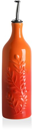 Sweejar Large Olive Oil Dispenser Bottle with Spout, 24 Oz Ceramic Oil Dispenser for Kitchen, Relief Opaque Cruet, Container for Cooking, EVOO, Vinegar, Pack of 1 (GradientOrange)