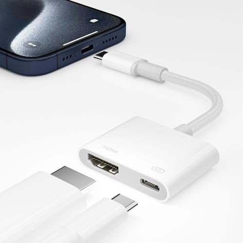 USB C to HDMI Adapter For iPhone 15, Type-C to HDMI Adapter 4K, 100W Fast Charge USB C HDMI Adapter, USB C Digital AV Adapter Sync Screen Connector for iPhone 15/15 Pro/16/16 Pro, MacBook, S24, Dell