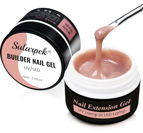 Sularpek Gel Construction Ongle UV, 2 Pièces 15 ML Gel Ongle UV, Gel de Construction Ongle Sans HEMA ni TPO, Base Gel UV Ongles pour Nail Art, Nail Extension, Manucure de Réparation(Misty Nude)
