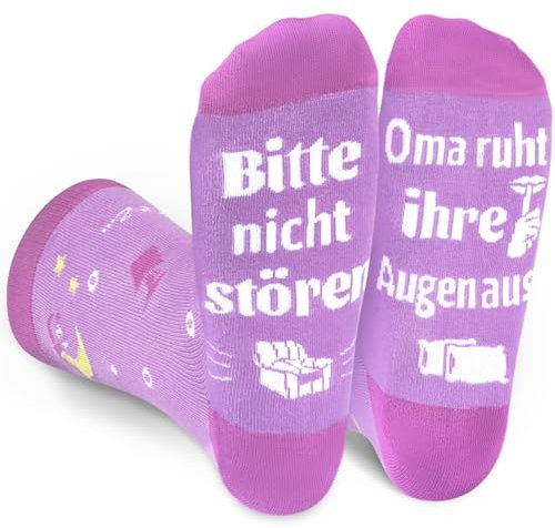 DPKOW Geschenk Oma Socken Lustige Baumwolle SOCKEN für Geburtstagsgeschenk Oma Nützliche Geschenk für Weihnachten, Socken Frauen 37-45, Bitte nicht stören, OMA ruht ihre Augen aus