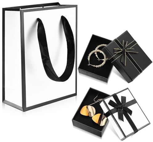 2 STK Geschenkbox mit Deckel & 1 Geschenktüten, Kleine Geschenkkarton mit Deckel & Schleife(7x9x3cm), Geschenkverpackung Geschenk Box für Valentinstag Hochzeit Geburtstag Weihnachten