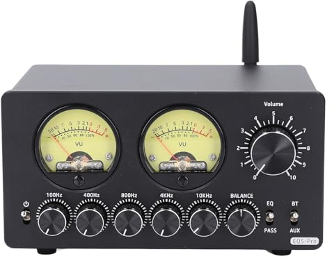 Sound 5 Band Equalizer, DC 5V Professional Aluminiumlegierung Bluetooth 5 Band EQ Preamp Equalizer Bypass Design Sound Digital Equalizador mit Vintage Vu -Messgerät für Home Stereo