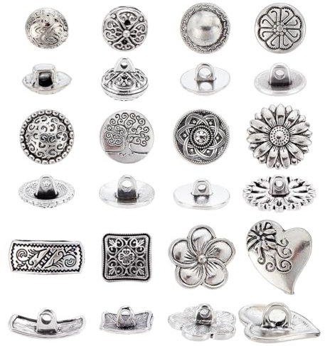 AHANDMAKER 72 bottoni in metallo anticato in 12 stili, piatti, rotondi, ad arco, a fiore, a forma di cuore, quadrati, vintage, con gambo in lega, decorativi, per blazer, uniformi, camicie, cappotti,