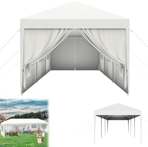 Froadp Pavillon 3x9 m, Wasserdicht Gartenpavillon mit 8 Seitenteilen und Fenstern für Garten und Camping, UV-Schutz, Winterfest Stabil Festzelt für Party, Outdoor-Events, Hochzeit, Weiß