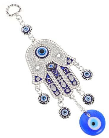 Fatimas Hand Anhänger aus Legierung und Glas mit Blauem Auge | Leichte Hängedekoration für Zuhause, Geeignet für Fenster und Schlüsselbund, Dekorativ und Tragbar