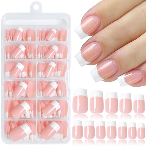 Auroriel 240 pièces ongles pressés courts carrés French Tip couverture complète réutilisables