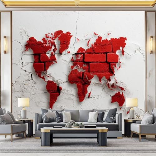 WHUOEUCO Papier Peint Shabby Chic Carrelage Mural Avec Carte 500x280 cm Papier Peint Panoramique Effet 3D, Peinture Murale intissé Grande, pour Moderne Salon Chambre TV Fond