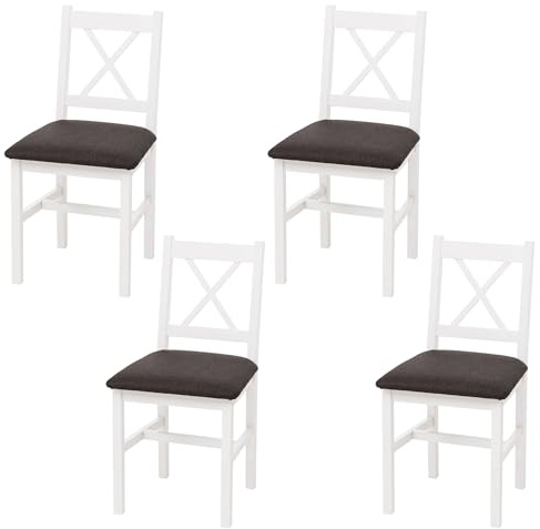 Mendler 4er-Set Esszimmerstuhl HWC-F77, Lehnstuhl Küchenstuhl Stuhl, Massiv-Holz Stoff Landhaus - weiß, Polster schwarz