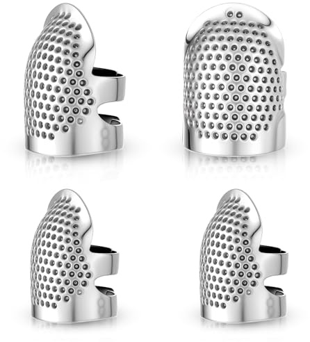 AHQiZFX 4 Stück Fingerhut Nähen Handnäh-Fingerhüte aus Metall Verstellbarer Metall Fingerhüte Fingerschutz Stricken Sewing Thimble Ring zum Handstickerei Quilten Zubehör Basteln DIY-Nähwerkzeuge