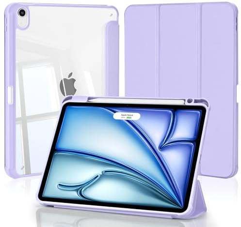 4UBonLife Coque pour iPad Air 11 Pouces M4/M3/M2 2026/2025/2024, iPad Air 5/4 (10,9 2022/2020) avec Porte-Pencil, Housse de Protection Transparente Claire Arrière Étui Antichoc Tablette, Violet Clair