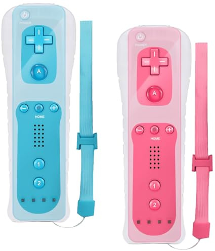 Gurtt 2 confezioni di telecomando Wii con sensore di movimento e controller di gioco wireless con custodia in silicone e passante per la mano, rosa e blu