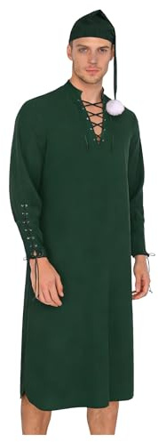 SiiRoh Pyjama Homme Manches Longues Peignoir Chemise De Nuit Renaissance Robe avec Bonnet Lingiere Nightwear S-3XL