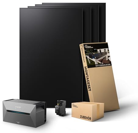 Kleines Kraftwerk 1920W Balkonkraftwerk mit Speicher Anker Solarbank 2 Pro | Balkon Halterung |Solaranlage mit Speicher 800W komplett Steckdose | Balkon Kraftwerk Komplettset | 4x 480Wp Solarmodule