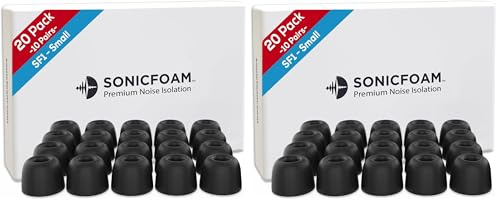 SONICFOAM (SF1 Small Black) Memory Foam Earbud Tips for Earbuds with Speaker Diameter 5.8-6.5mm - (40 Pack / 10 Pairs)