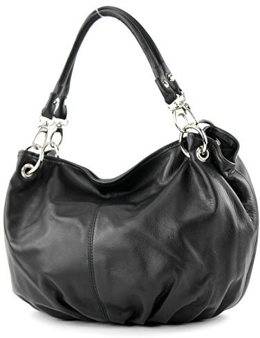 modamoda de IT40 Damen Leder/Nappaleder Schultertasche Hobo Bag handmade in Italy, Farbe:Schwarz