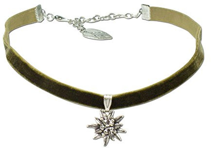 Alpenflüstern Trachten-Samt-Kropfband Strass-Edelweiß klein - Trachtenkette enganliegend, Kropfkette elastisch, Damen-Trachtenschmuck, Samtkropfband schmal grün DHK099