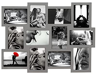 Rebecca Mobili Bilderrahmen in Grau, Multirahmen Fotocollage, Format 10x15, Holz MDF, Wohnzimmer Schlafzimmer – Maße: 47 x 60 x 1,2 cm (HxLxB) - Art. RE4880
