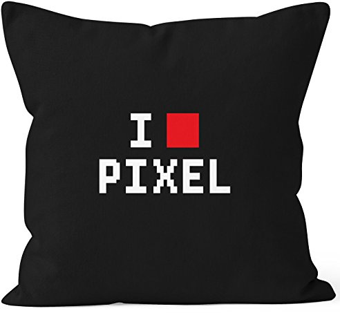 MoonWorks Kissen-Bezug I Love Pixel Kissen-Hülle Deko-Kissen Baumwolle Schwarz Unisize