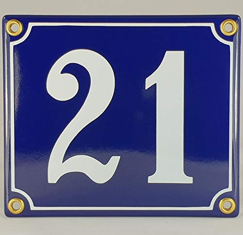 Emaille Schild Hausnummer 21 Blau-Weiß Handarbeit