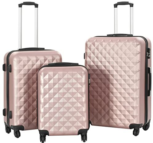 vidaXL Kofferset 3-tlg. Hartschalenkoffer Handgepäck Koffer Rollkoffer Reisekoffer Hartschale Trolley Set Business Reise Roségold ABS 4 Rollen S M L