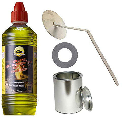 Moritz Starter Set 2 x 1000 ml Brenngel + 1x Blechdose 250 ml mit Deckel + 1x Flammenkiller + 1x Sparplatte für Brenner Kamin Ofen Sicherheitsbrenner Brennpaste