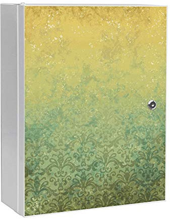 banjado® XXL Medizinschrank abschliessbar mit Motiv Vintage Messing 35x46x15cm - großer Arzneischrank/Medikamentenschrank aus Metall zur Medikamenten Aufbewahrung - Apothekerschrank mit 3 Schlüsseln