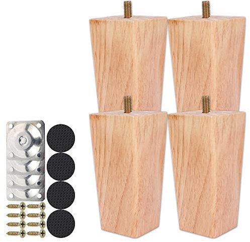 Keyohome 4PCS Height Sofa Legs Wooden Furniture Legs Replacement Armchair Cabinet Feet Wood Cabinets Legs Straight Wood Color for Couch Ottoman Dresser (10cm) …