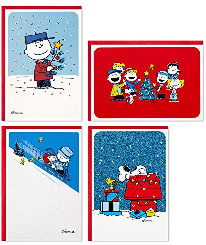 Hallmark Peanuts Christmas Cards, Assorted 16-Pack (Classic Comics)