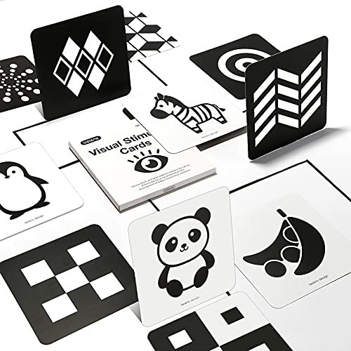 beiens Sensory Toys Karten, Schwarz und Weiß Neugeborenen Gehirn Entwicklung Spielzeug, Visuelle Stimulation Lernen Aktivität Karten für 0-3 Monate, 40 Seiten 5,5'' x 5,5'' Pädagogisches Baby Geschenk