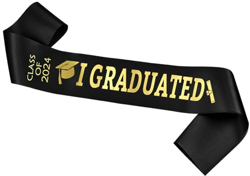 Topfunyy 2025 Schwarze Abschlussschärpe Gold Glitzer Buchstabe I Graduated Fleck Schärpe für 2025 Abschlussfeier Party Supplies