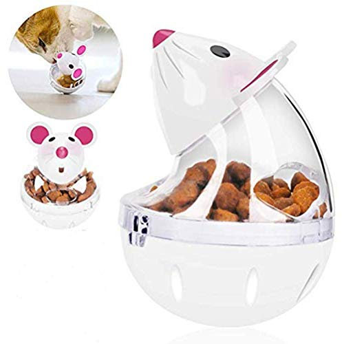 Cat Interactive Toy, Food Dispenser Treat Ball, Cat Food Feeder Indoor Outdoor Cat Feeding Toys Transparent Mice Food Tumbler Pet interactive Toy Puzzle Play Toy Kids Toy (White)