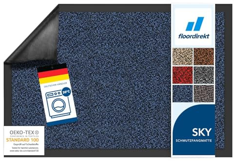 Floordirekt Schmutzfangmatte Rhine - waschbare & leistungsstarke Fußmatte - Sauberlaufmatte mit Rutschfester Rückseite - Türmatte für den Eingangsbereich (Blau (meliert), 120 cm x 180 cm)