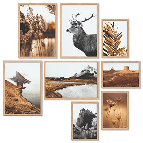 Heimlich® Premium Poster Set OHNE Bilderrahmen | 4 x DIN A3 & 4 x DIN A4 - ca. 30x42 & 21x30 | Stilvolle Poster Collagen mit modernen Bilder als Wanddeko |» Hirsch Deko «