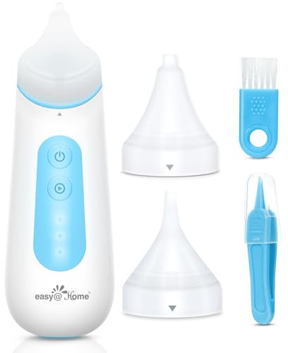 Easy@Home Nasensauger Baby Elektrisch: Wiederaufladbar Baby Staubsauger Geschenk für Neugeborene Kleinkinder Nasensekretsauger mit 3 Saugstufe & Kieselgel Düse Nasal Aspirator mit Nachtlicht,Weiß
