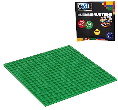 CMC imports Placa de construcción, 20 x 20 botones, bloques de sujeción, bloques de construcción, placa base de ciudad, modular, construcción a ambos lados, 34 colores diferentes (verde/180)