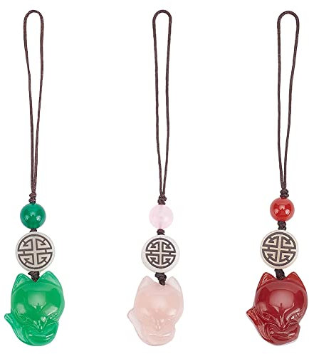 WEBEEDY 3 Stück Fuchs Handyanhänger Handy Gurt Cartoon Fuchs Telefon Charme Schlüsselanhänger Jade Anhänger Auto Schlüssel Geldbörse Anhänger Geschenke für Schlüsselbund Handtasche Handy Dekor