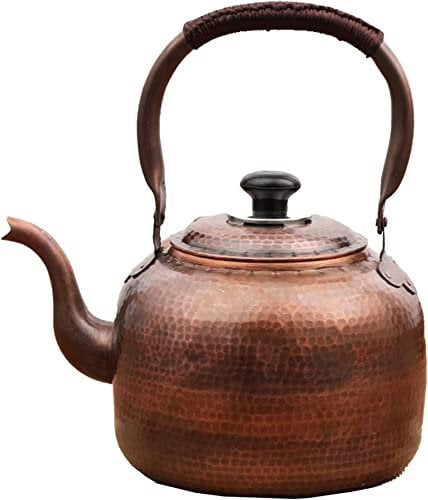 ATAAY Whistling Tea Pot, Whistling Tea Kettle for Stove Top, Metal Tea Pots, Modern Tea Pot, for Gasstove Tops Pure Copper Kettle(3L/5L)