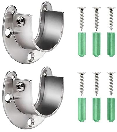 Closet Pole Sockets,2 pcs Stainless Steel Curtain Rail Brackets Curtain Pole Holders Wardrobe Rail and Fittings Wardrobe Pole Brackets,U Flange Rod Bracket for Ceiling Shower Rod 25mm