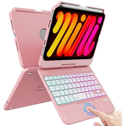 FUWANG Trackpad Keyboard Case for iPad Mini 7th & 6th Gen - 360° Rotate Touch Backlit with Pencil Holder