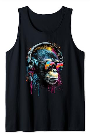 Affe Monkey DJ mit Kopfhörer und Sonnenbrille Disco Tank Top