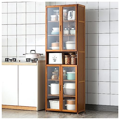 ZORZA Küchenschränke Badezimmer Hochschrank Buffetschrank mit Verstellbaren Ablagen und Sichtbare Abdecktür Natürlicher Bambus Sideboard Küchenbuffet für Büro, Küch, Wohnzimmer,175×60cm/68.9×23.6in